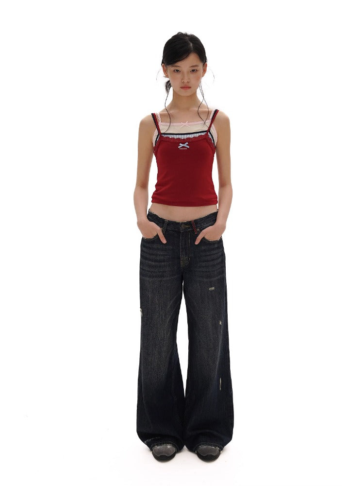 Vintage Cat Whisker Spray Camouflage Denim Capri &amp; Pants