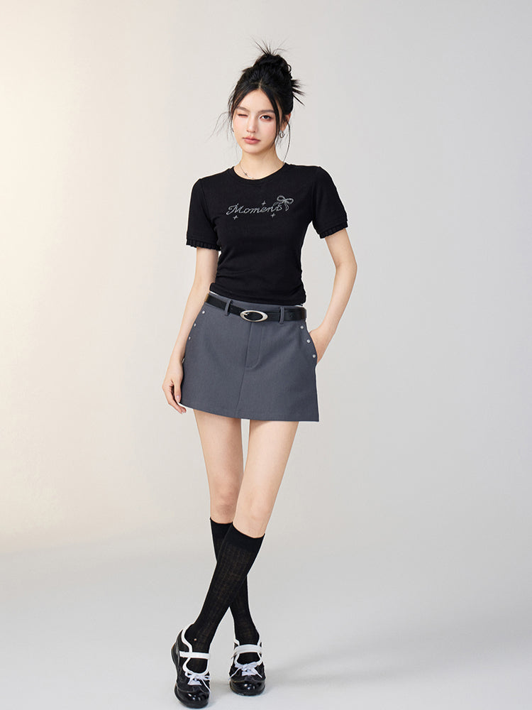 Lace Panel Shoulder Short-Sleeve