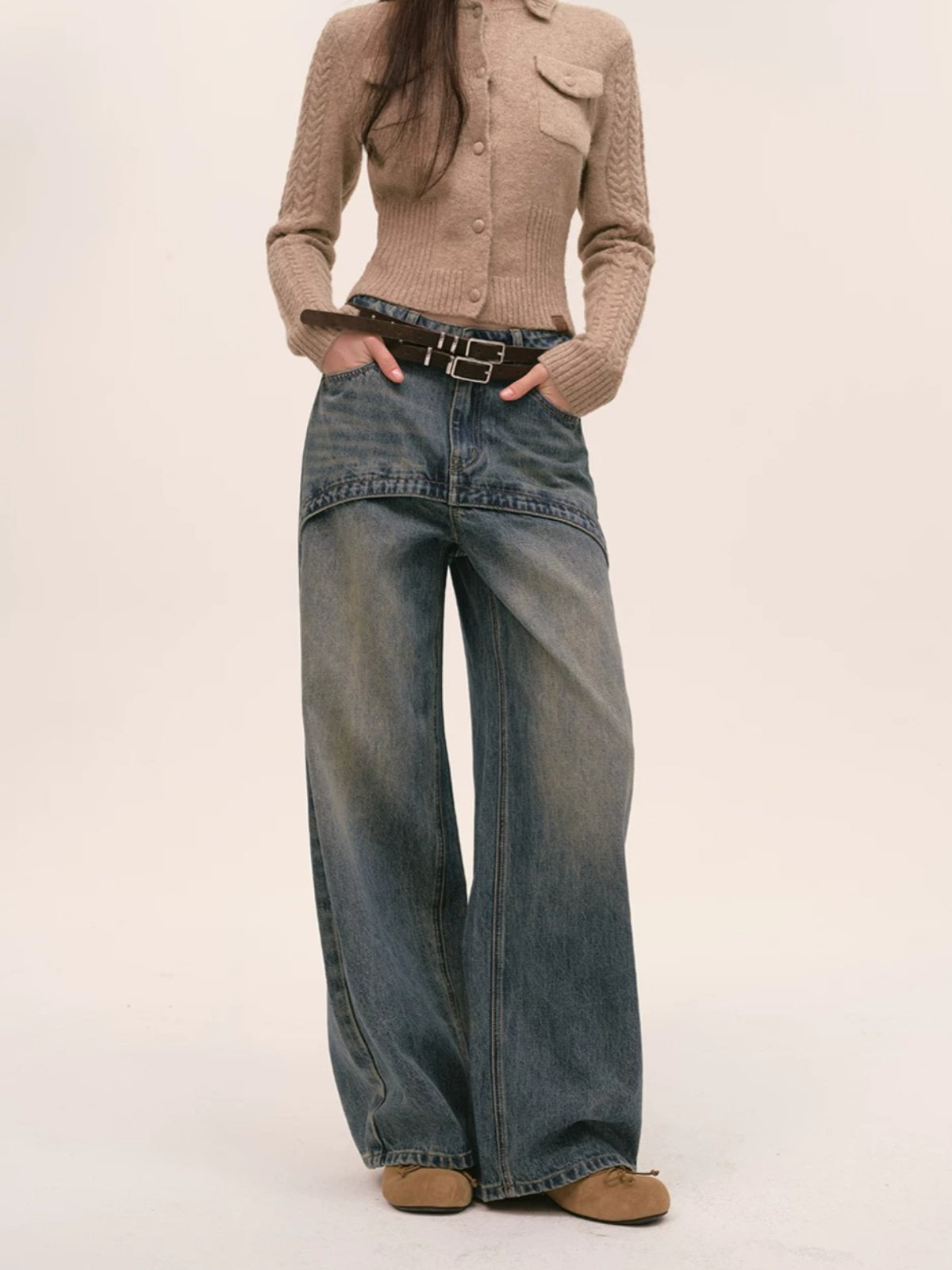 Vintage Layered Wide Leg Jeans