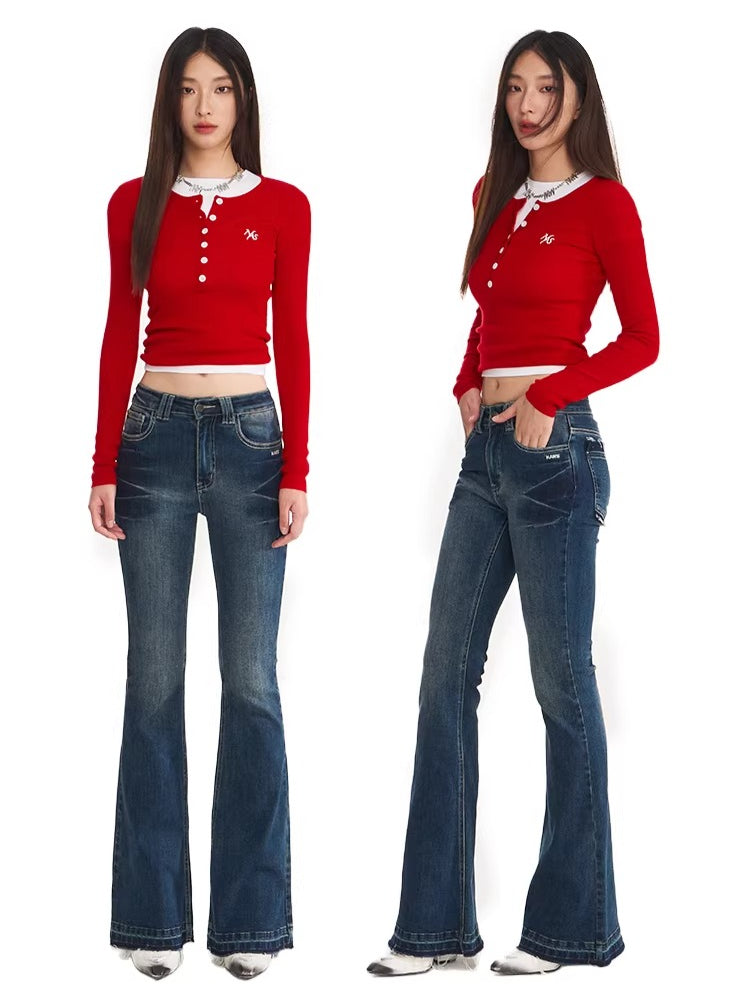 +5CM N1 Washed Skinny Bootcut Jeans