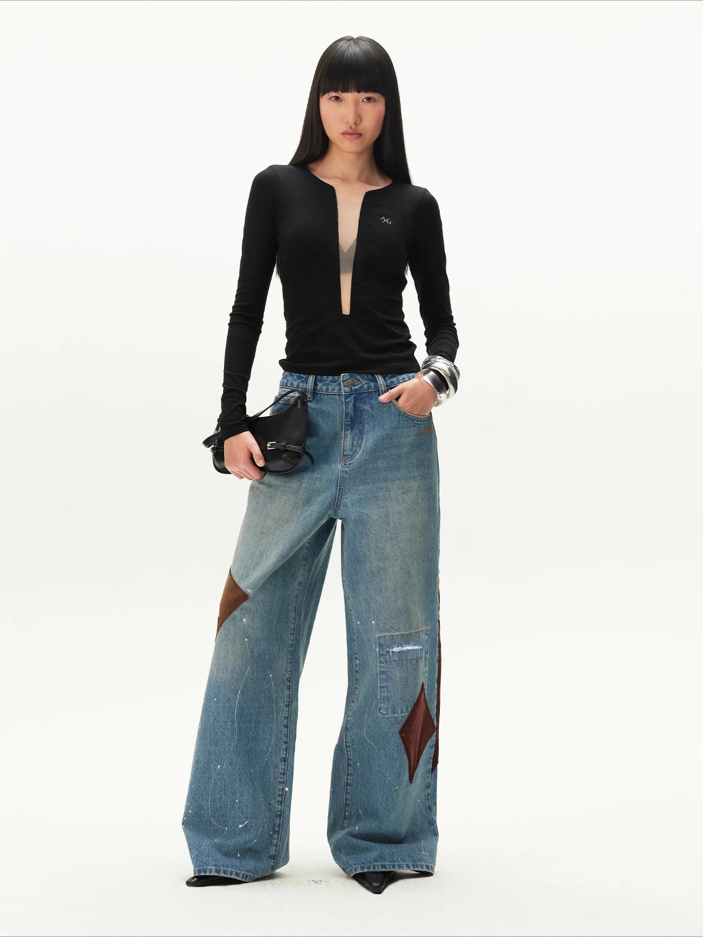 Contrast Patches Wide-Leg Pants