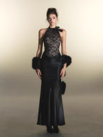Black Lace Panel Acetate Dress