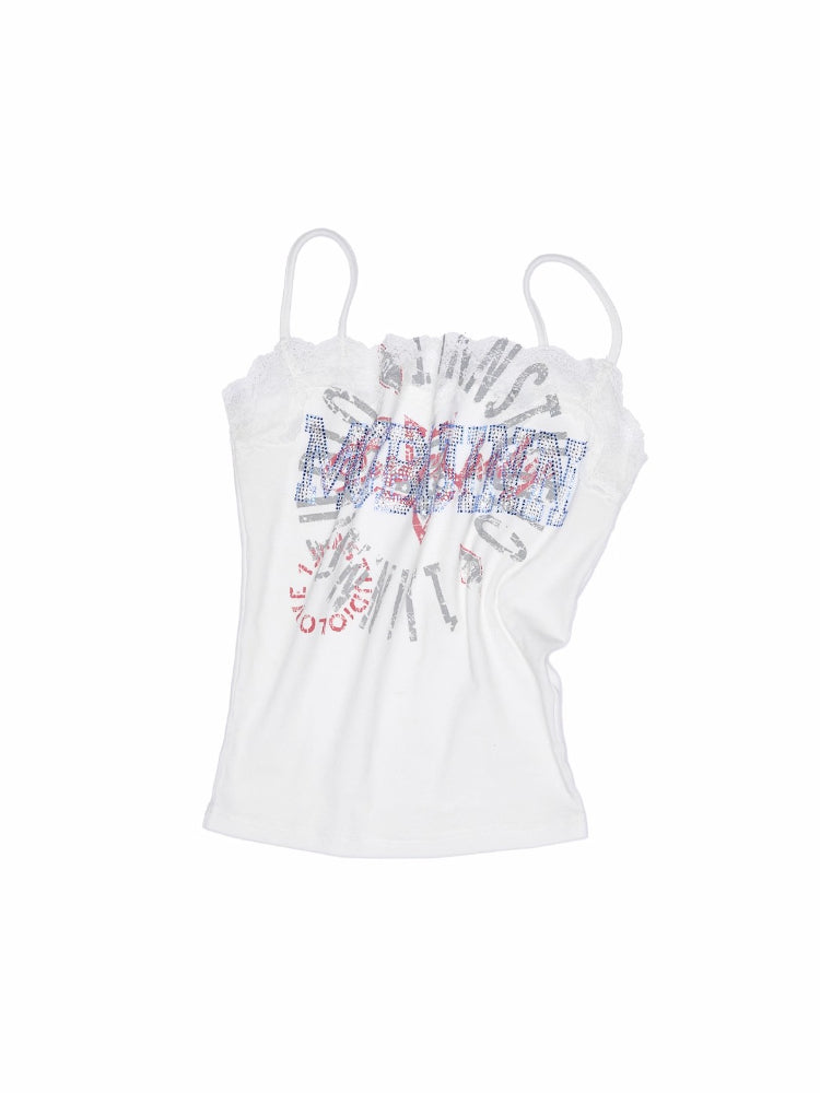 Lace Print Rhinestone Tank Top