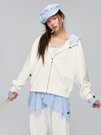 White Plaid Panel Hoodie &amp; Pants Set