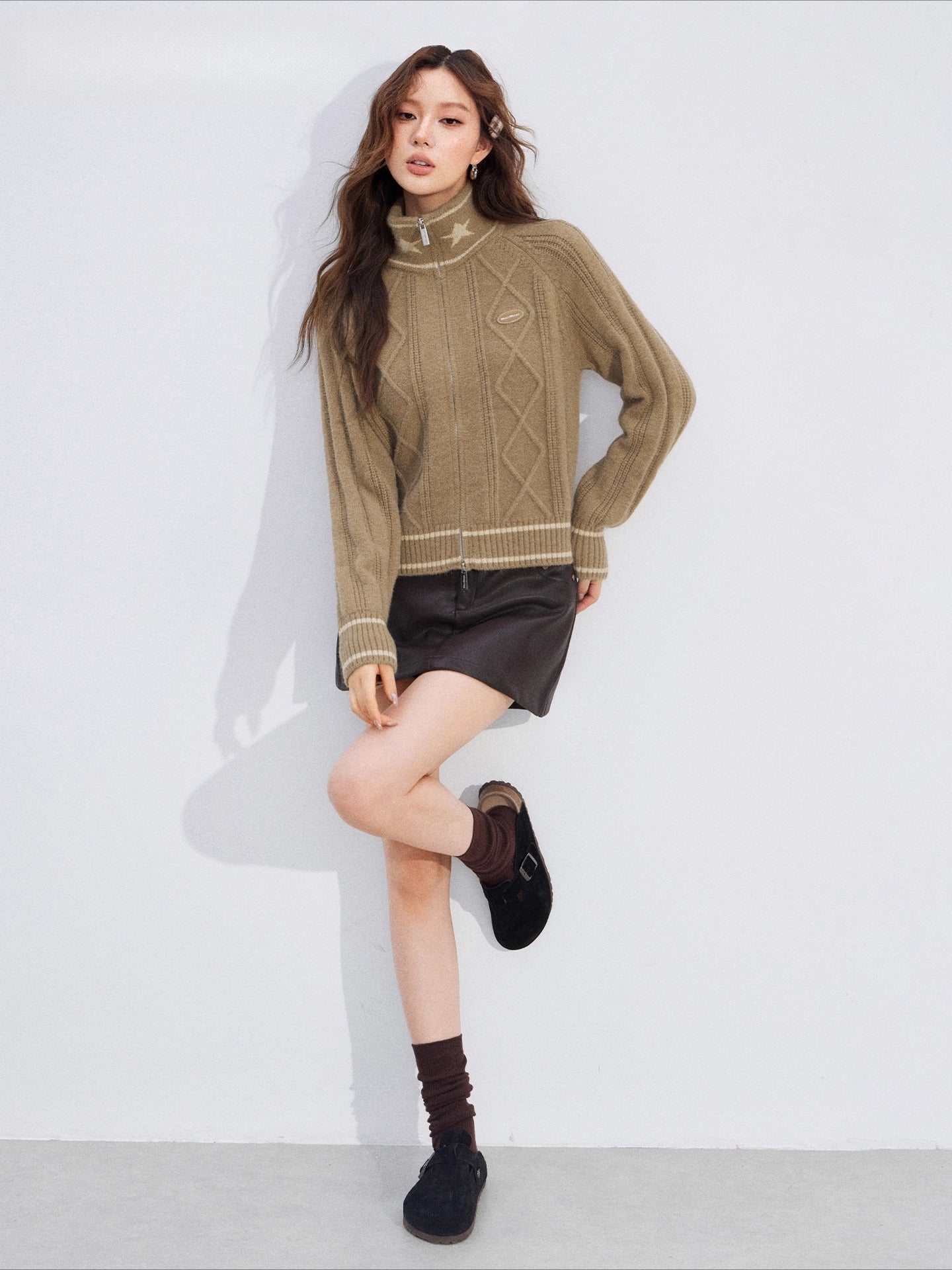 Contrast Zip Cable Sweater