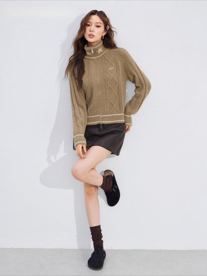 Contrast Zip Cable Sweater
