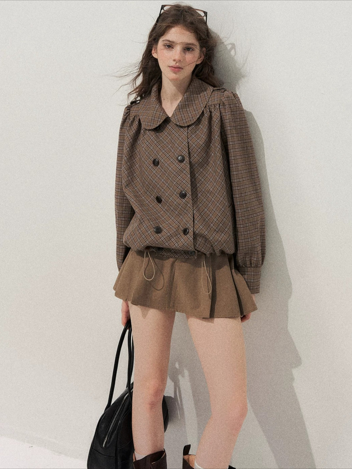 Plaid Peter Pan Trench Set