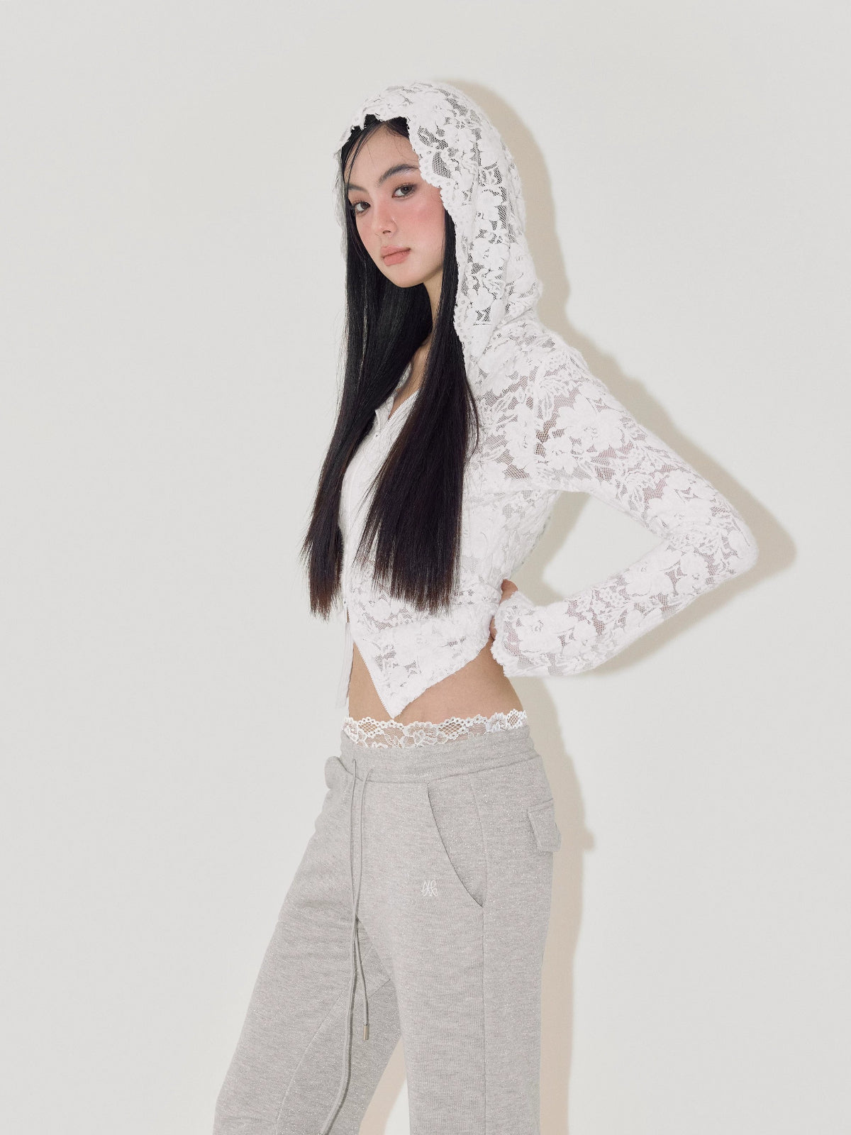 Jacquard Lace Hooded Top