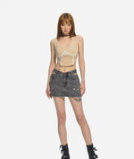 Gray Triangle Cutout Bodycon Denim Mini Skirt