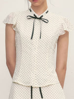 White Polka Dot Shirt & Skirt Set