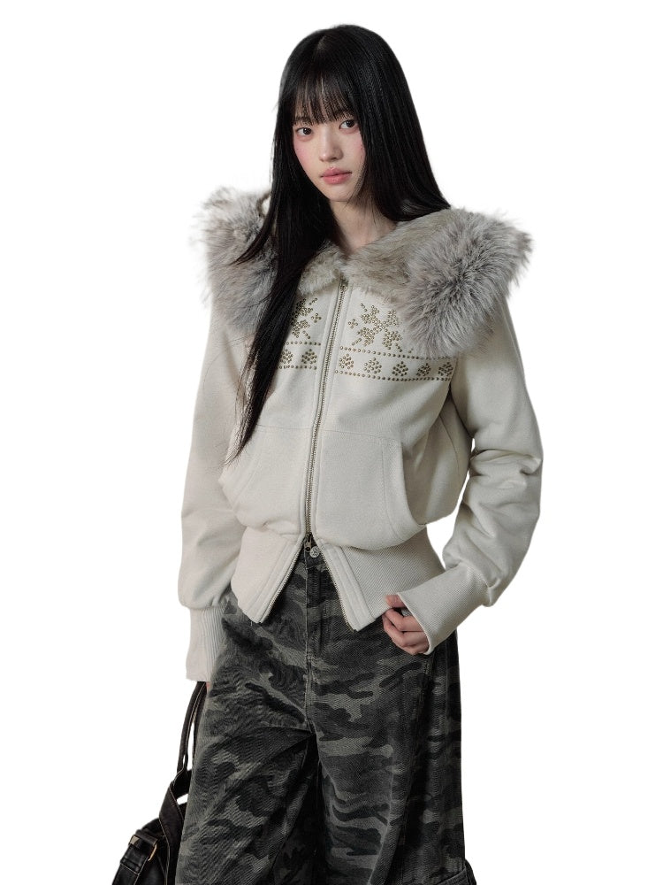 Vintage Rhinestone Graphic Hoodie Jacket