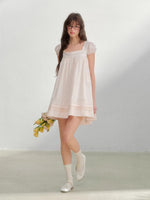 Pink Embroidered Square Neck Dress