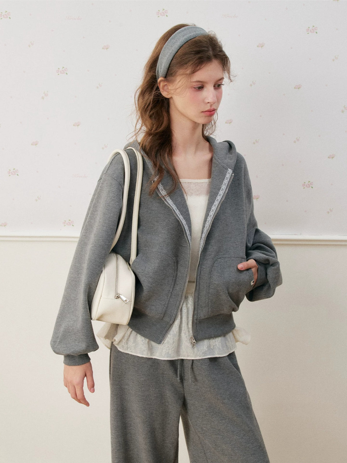 Lace Trim Fleece Hoodie Set