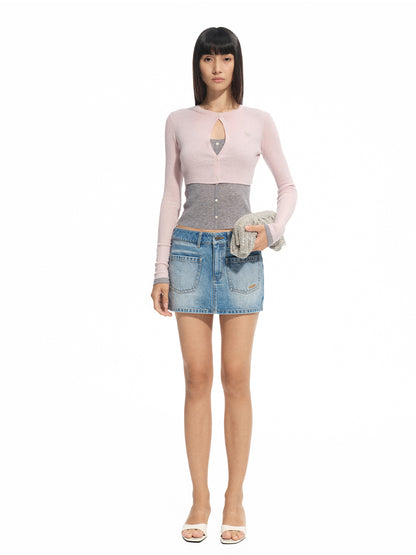 Fake Two-piece Layered Contrast-color Top