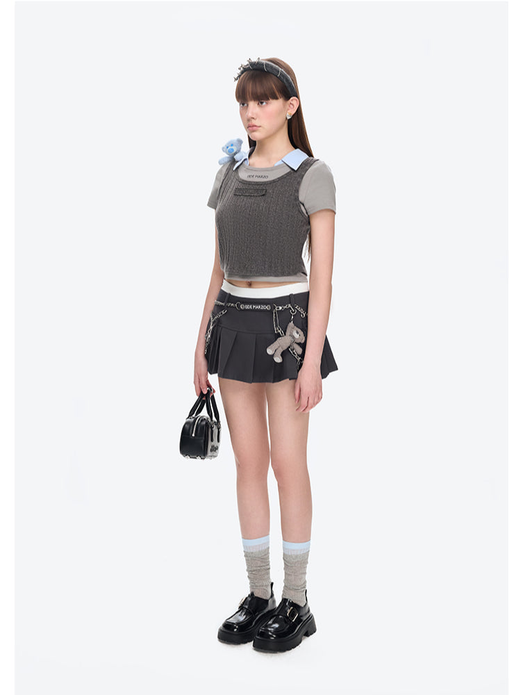 Knitted Layering Vest &amp; Short-sleeve Two-piece T-shirt