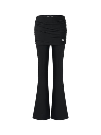 Faux Two-piece Mid-waist Pleated Flared Pants