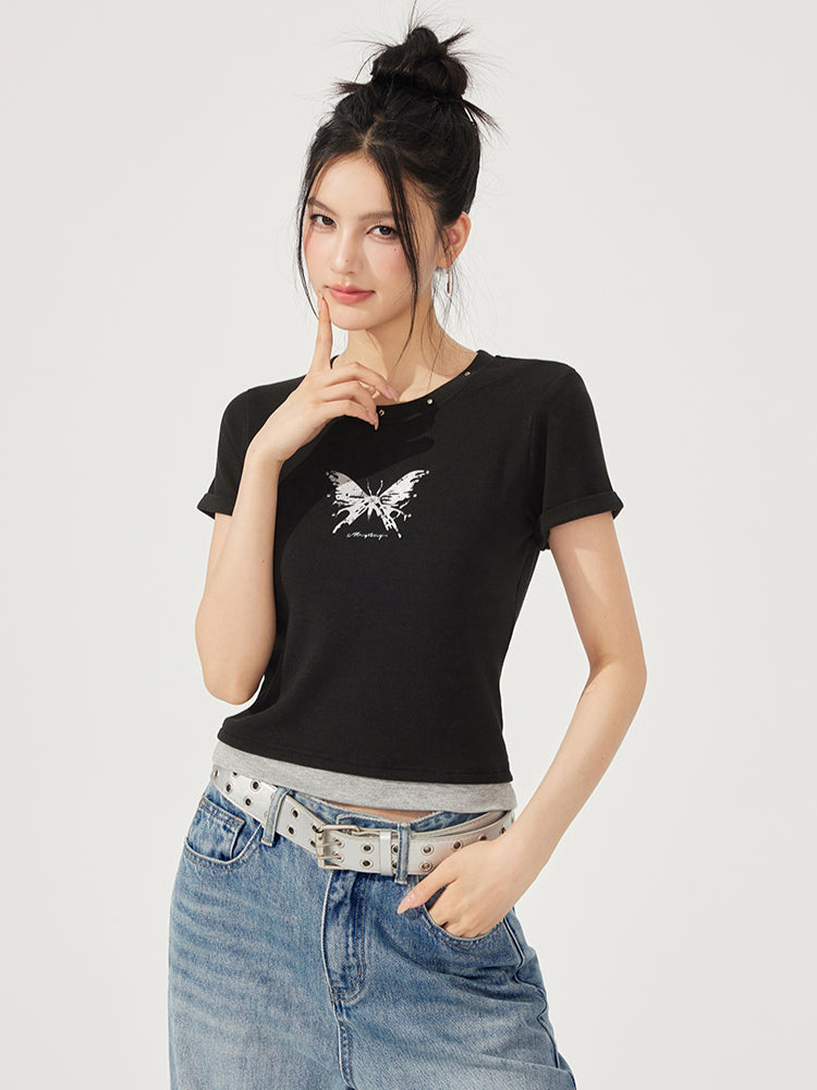 Fake Two-Piece Butterfly Slimming T-Shirt