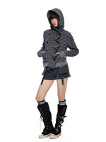 Striped Hooded Patchwork Cardigan