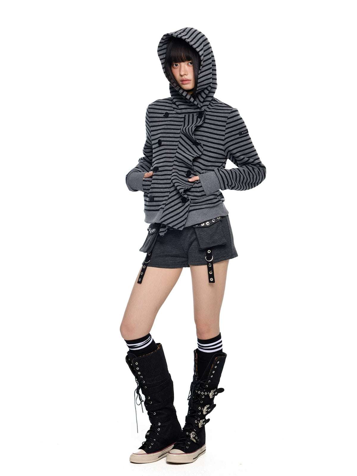 Striped Hooded Patchwork Cardigan
