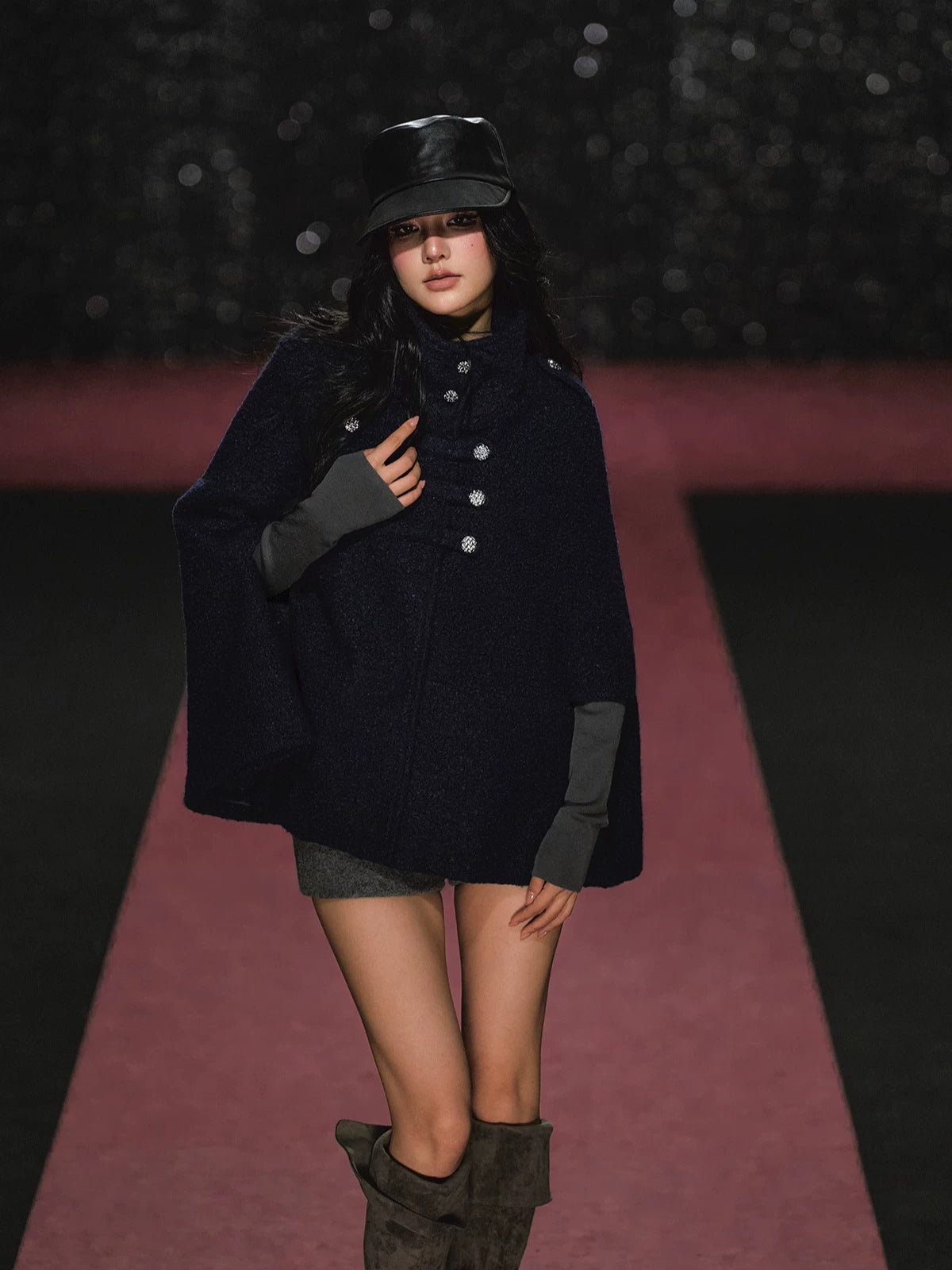Napoleonic Double-Breasted Stand Collar Cape Coat