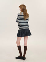 Contrast Waist Plaid Pleated Skirt
