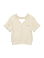 Textured Openwork Puff Sleeve Knit Top