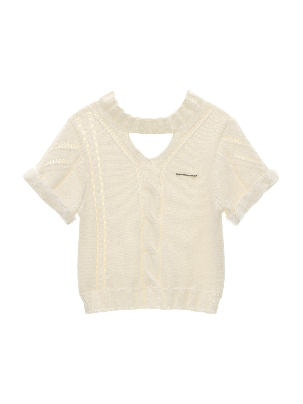 Textured Openwork Puff Sleeve Knit Top