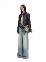 Leather-Trim Low-Rise Jeans