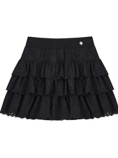 Lace Trim A-line Tulle Skirt