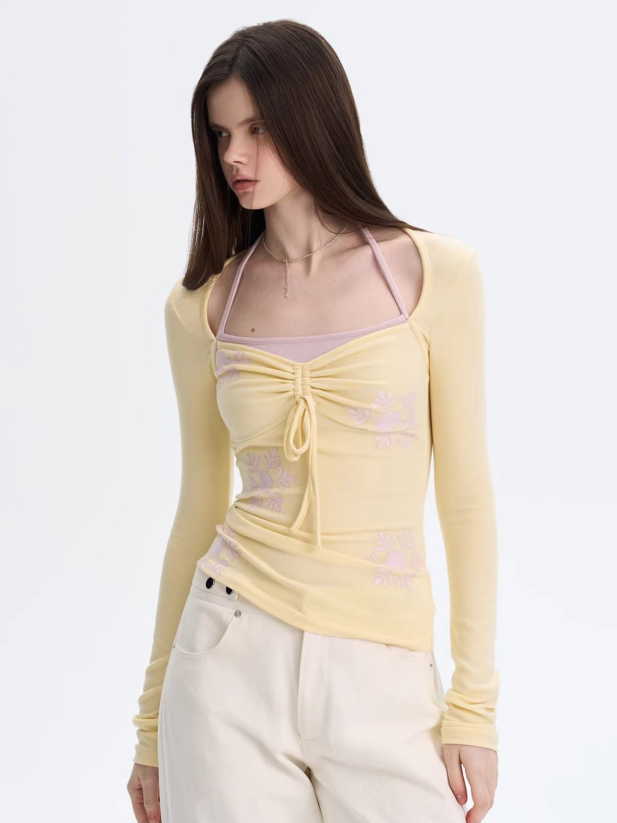 Halter Layered Long Sleeve Top