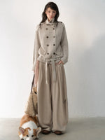 Pleated Tie-Waist Wide Leg Trousers