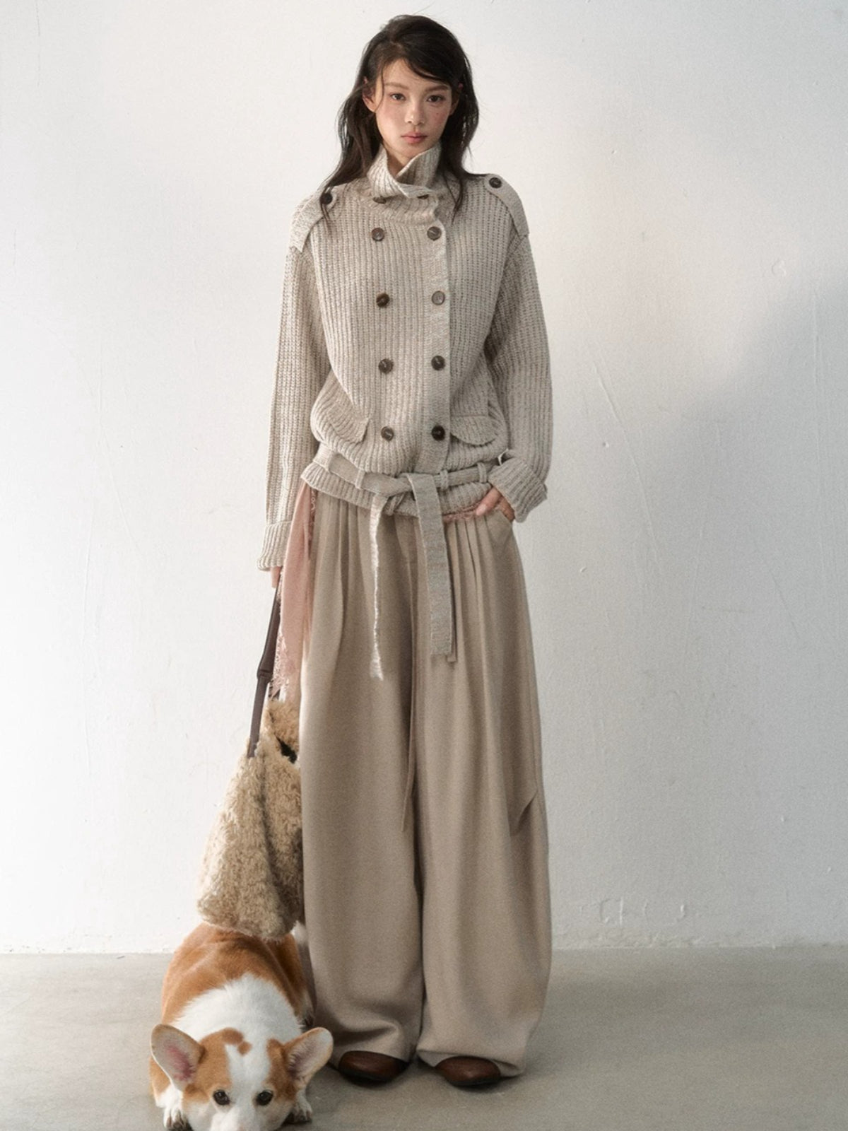 Pleated Tie-Waist Wide Leg Trousers