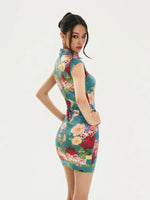 Floral Velvet Mandarin Collar Qipao Dress