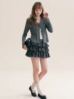 Plaid Bow Knit Cardigan