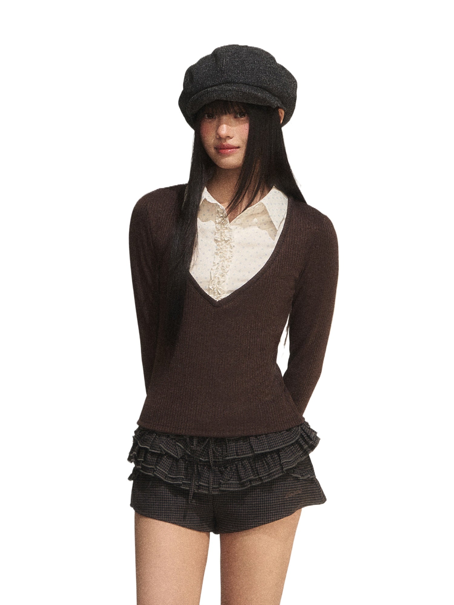 Contrast Polka Faux Layer Knit Top