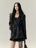 Hooded Waist Cinching Double-Breasted Blazer