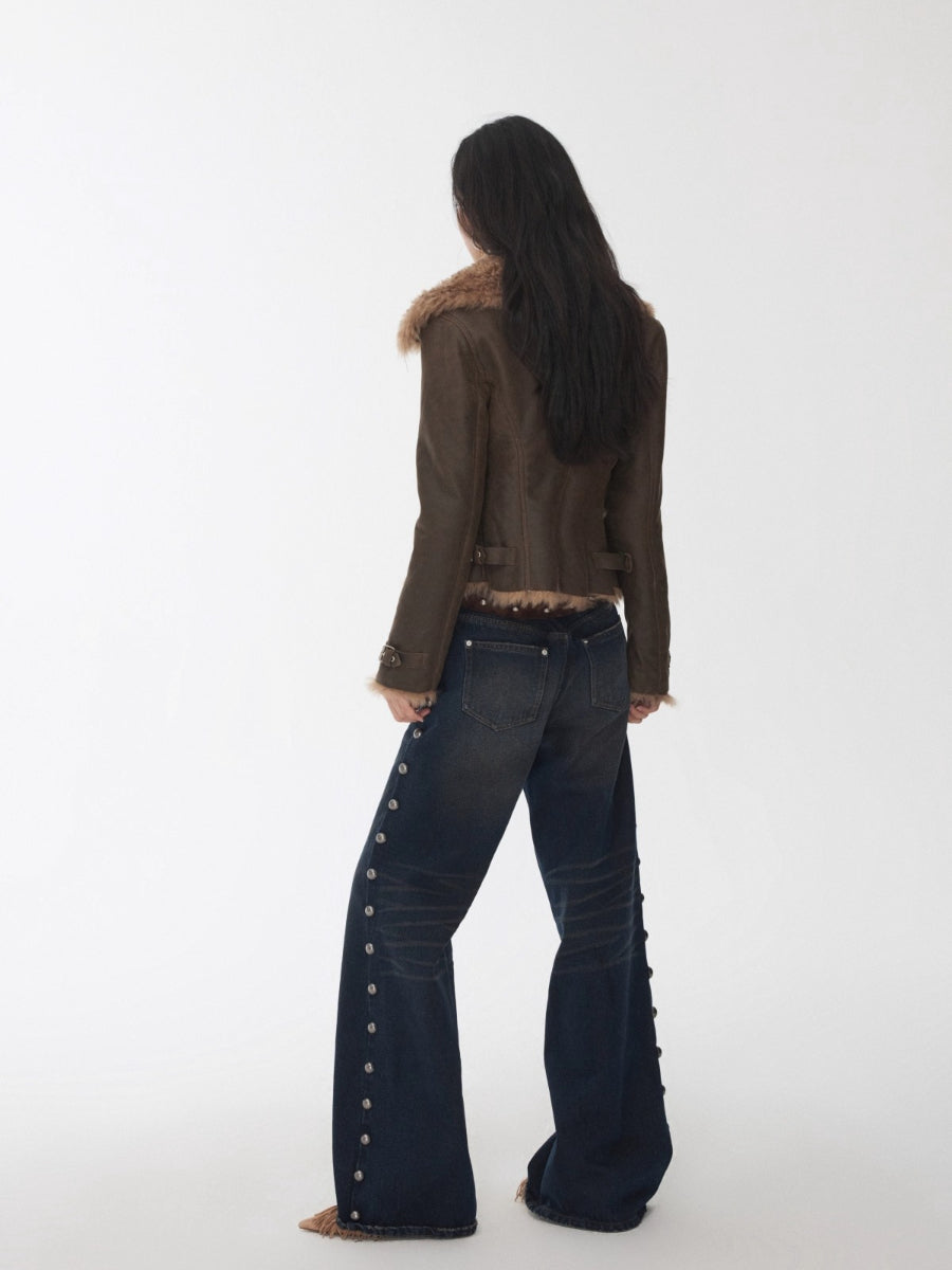 Washed Faux Shearling Fitted Jacket