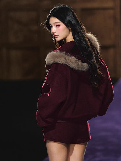 Wool-Blend Hooded Shorts Set