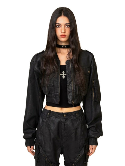 Ancient Myth Wax-coated Short Bomber Jacket