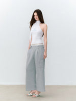 Contrast-Letter Bow-Tie Halter Top