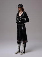 Satin Letter Print Spliced Lace Slip Midi Dress