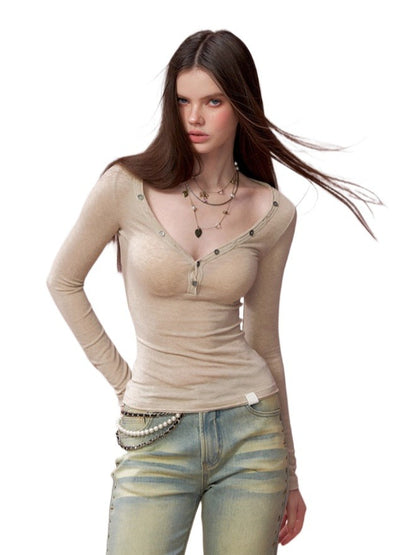 Button Detail Crewneck Top