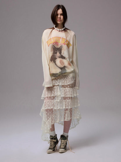 Polka Dot Lace Mesh Layered Skirt