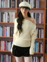 Off-Shoulder Cable Knit Sweater