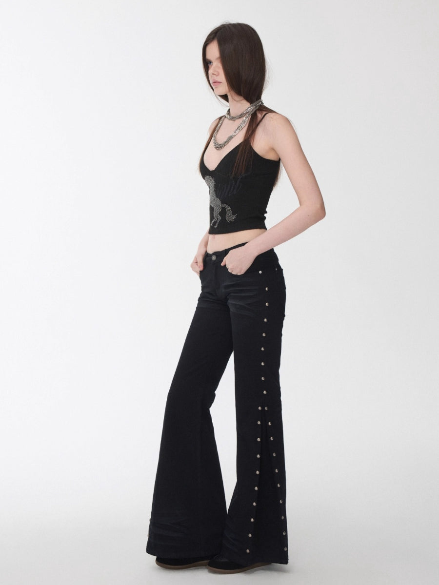 Knight Horse Rhinestone Cable Knit Cami Top