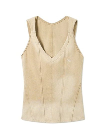 Hooded V-Neck Distressed Sleeveless Top