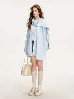 Mock-Layer Scarf Collar Chunky Cardigan