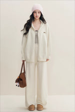Beige Hoodie Knit Three-Piece Set