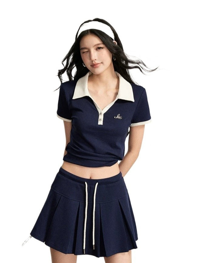 Contrast Polo &amp; Skirt Set