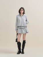 Gray Plaid Spliced Hoodie & Skirt Set